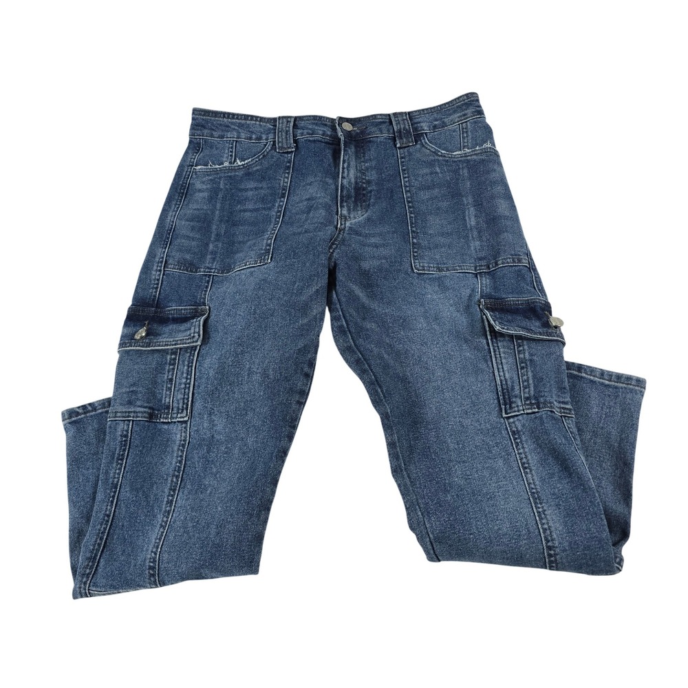 KanCan Women Medium Wash Cargo Straight Leg Jeans KC7843D Seam Detail Size 11 29